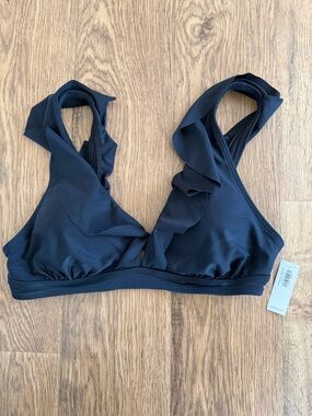 Old Navy Black Ruffled V-Neck Bikini Top Size L